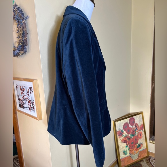 JUDITH HART Size 14 Green Velvet Blazer 2 Rhinestone Buttons Holiday Cotton $139 - Picture 6 of 12